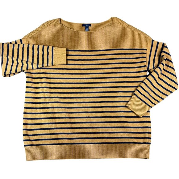 Gap Factory Womens XXL Miners Gold Blue Stripe Boatneck Sweater Long Sleeve - Picture 1 of 10